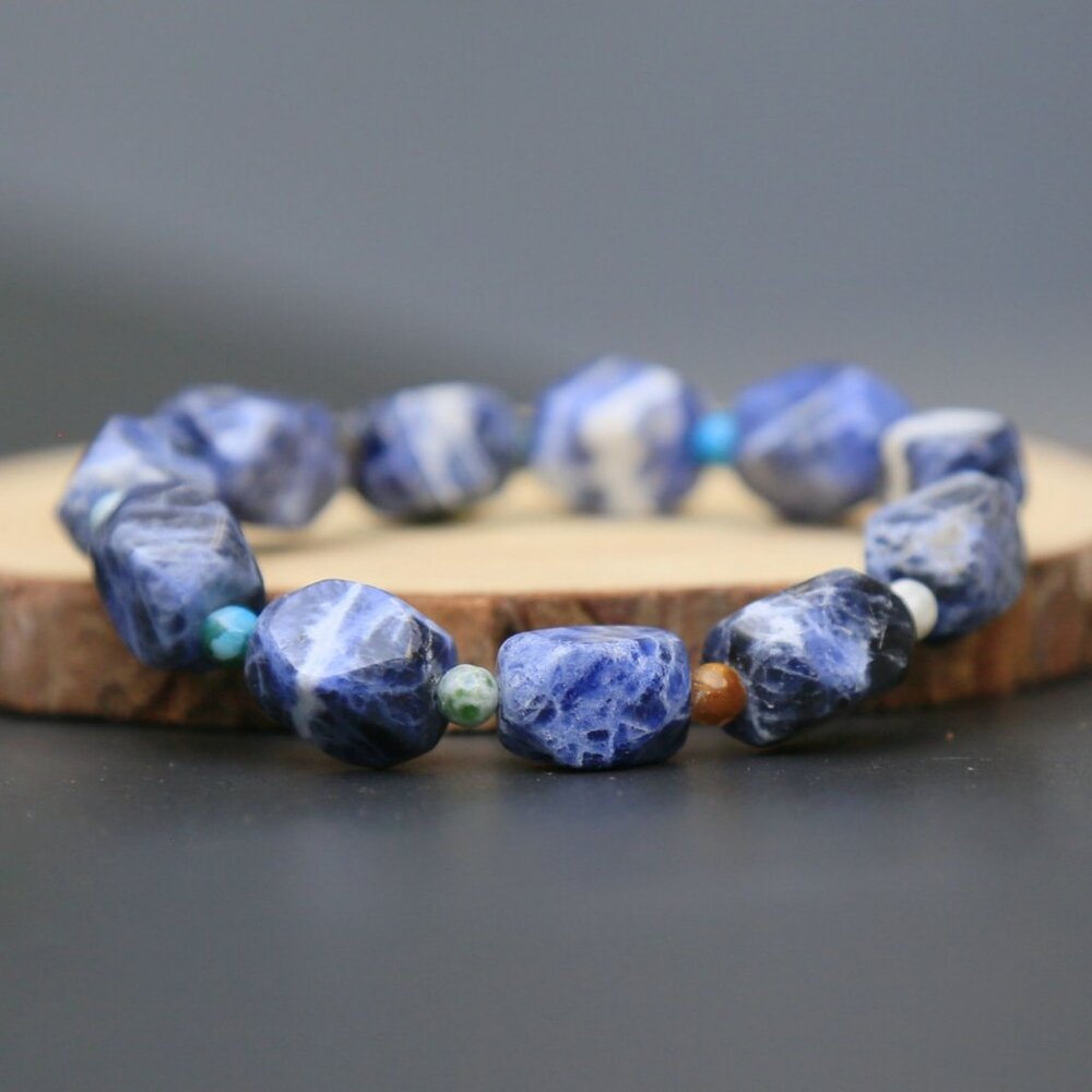 Hand Crafted ✦ Sodalite MultiGem Nugget Bracelet ✦ 1225ctw Stretch Layered OS